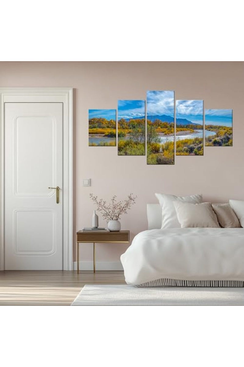 Artbrush Tower New Mexico Landscape Wall Art The Río Grande Meanders Wall Decor Picture Canvas Print US Fall Poster Painting Framed Home Living Room Bedroom Decoration 5 Piece Ready to Hang - Image 2