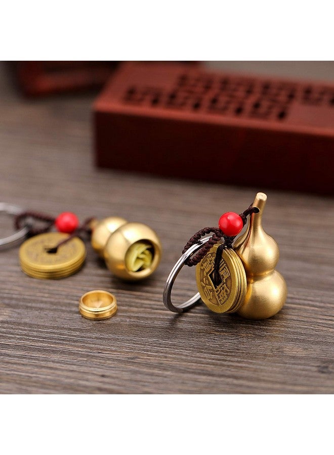 Hotop Hotop 3 Pcs Chinese Gourd Feng Shui Brass Wu Lou Keychains with five Coins Calabash Pendant Key Rings for Good Luck Fortune Longevity Wealth Success to Friends Families Lovers  - Image 3