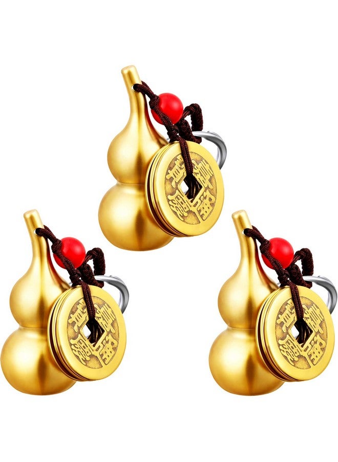 Hotop Hotop 3 Pcs Chinese Gourd Feng Shui Brass Wu Lou Keychains with five Coins Calabash Pendant Key Rings for Good Luck Fortune Longevity Wealth Success to Friends Families Lovers  - Image 1