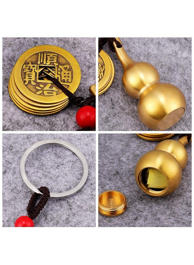 Hotop Hotop 3 Pcs Chinese Gourd Feng Shui Brass Wu Lou Keychains with five Coins Calabash Pendant Key Rings for Good Luck Fortune Longevity Wealth Success to Friends Families Lovers  - Image 2