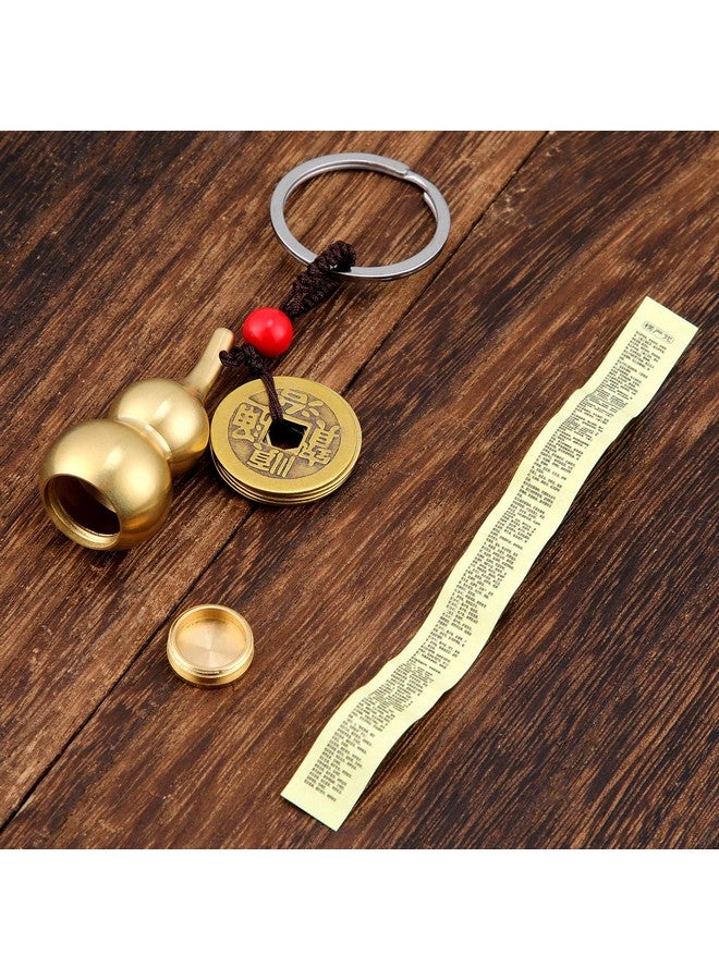 Hotop Hotop 3 Pcs Chinese Gourd Feng Shui Brass Wu Lou Keychains with five Coins Calabash Pendant Key Rings for Good Luck Fortune Longevity Wealth Success to Friends Families Lovers  - Image 4