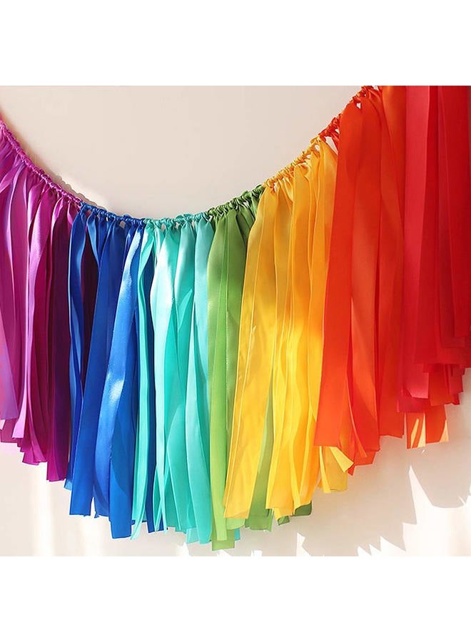 Ribbon Garlands Handmade Garland Hanging Decorations Preassembled Ribbon Tassel Garland Fabric Shabby Chic Banner for Wedding Baby Shower (Rainbow Tassel 7 Colors 40 x14in)