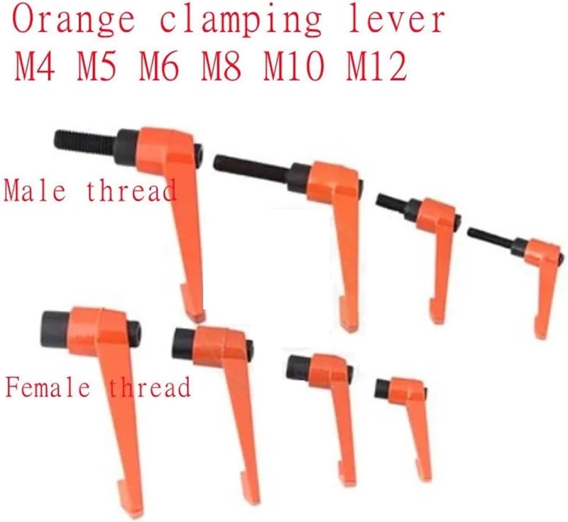 1PC M4 M5 M6 M8 M10 M12 M16 Orange Colour Clamping Lever Machinery Adjustable Handle Locking External Male Thread Knob(Screw M5x12mm) - Image 2