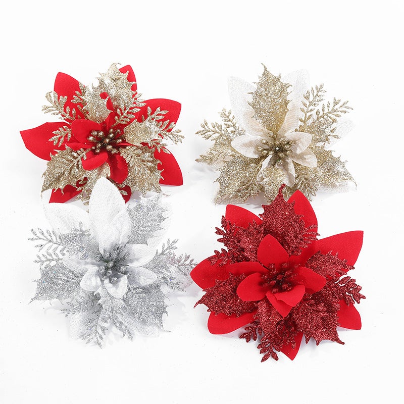 Hot-selling new Christmas decorations: gold powder flower vine wreaths, flower door and window decorations, whole Christmas trees (red) - Image 5
