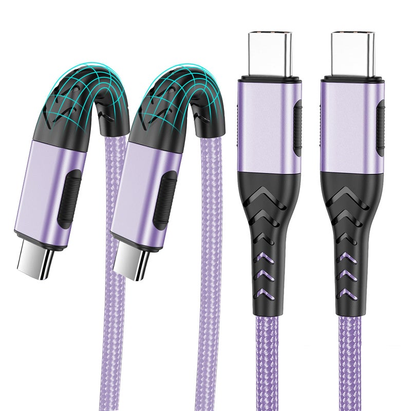 Durcord USB C to USB C Cable, 2Pack 100W 6ft USB C Charger Cable Fast Charging for Android/Phone/Pad, Type C to Type C Charger Braided USB Cable Compatible with Phone 16/15 Pro Plus Max Purple - Image 1
