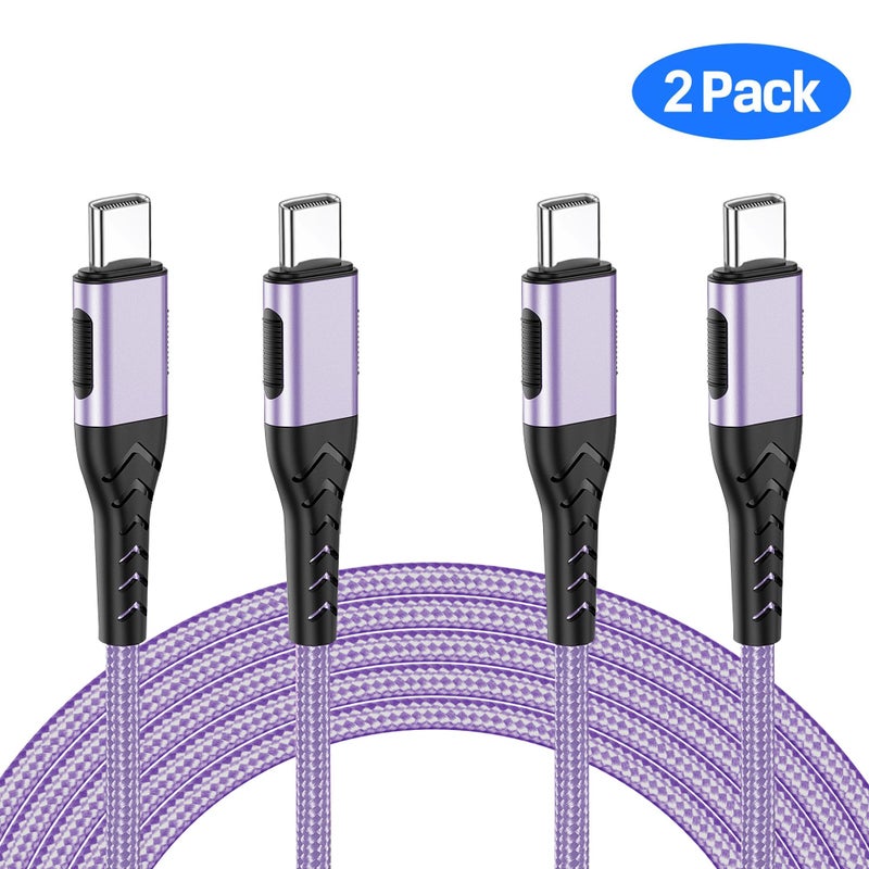 Durcord USB C to USB C Cable, 2Pack 100W 6ft USB C Charger Cable Fast Charging for Android/Phone/Pad, Type C to Type C Charger Braided USB Cable Compatible with Phone 16/15 Pro Plus Max Purple - Image 3