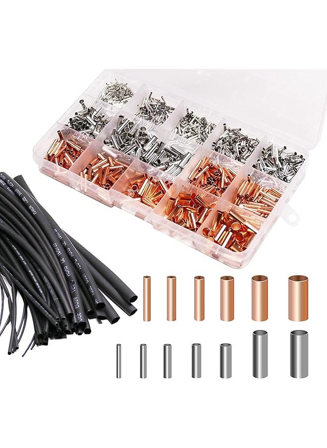PROMASS promass Wire Ferrules Kit Tinned Copper Crimp Connector Non Insulated Electrical Cable Pin Cord End Terminal Assortment Kit with 48Pcs Heat Shrink Tubing  - Image 1