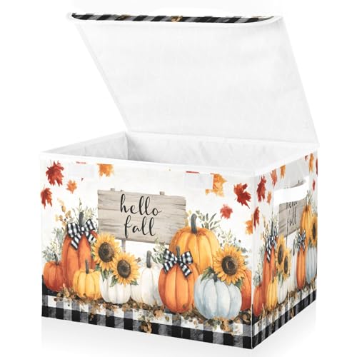 Bolaz Storage Bins with Lids and HandlesPumpkin Storage Box Basket with Cover Collapsible Organizer Containers for Home Closet Shelves - Image 1
