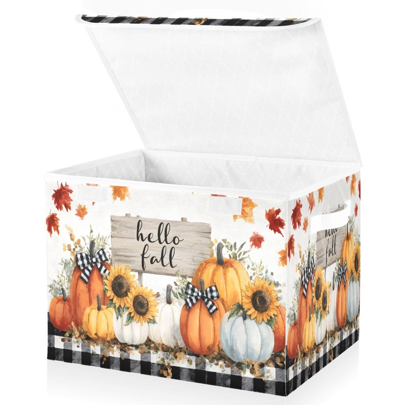 Bolaz Storage Bins with Lids and HandlesPumpkin Storage Box Basket with Cover Collapsible Organizer Containers for Home Closet Shelves - Image 2