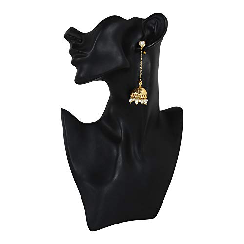 Moonstruck Traditional Indian Long Chain Jhumka Jhumki Golden Dangle Earrings With Pearl For Women (White) - Image 4