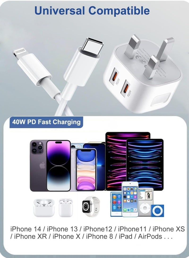JAJEEK "NEW MFi Certified iPhone Fast Charger – Dual 20W PD USB-C Adapter with USB-C to Lightning & USB-C to USB-C Cables (2M), Compatible with iPhone 14/13/12/11/X/8, iPad & AirPods" - Image 5