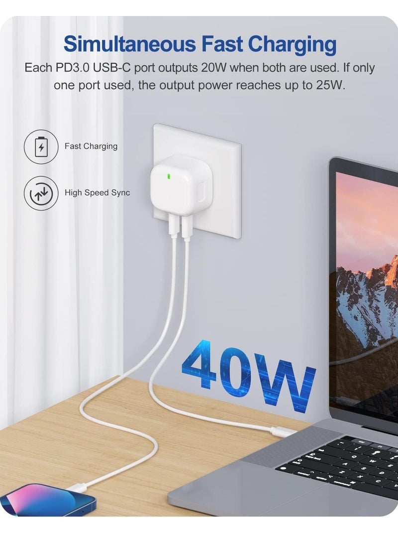 JAJEEK "NEW MFi Certified iPhone Fast Charger – Dual 20W PD USB-C Adapter with USB-C to Lightning & USB-C to USB-C Cables (2M), Compatible with iPhone 14/13/12/11/X/8, iPad & AirPods" - Image 2
