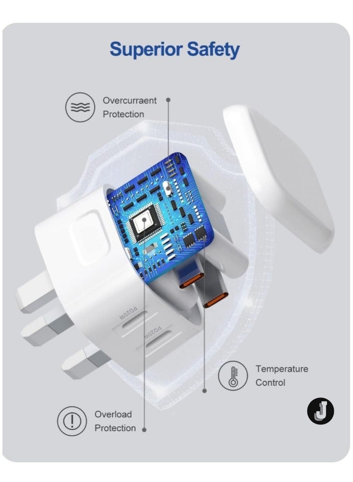 JAJEEK "NEW MFi Certified iPhone Fast Charger – Dual 20W PD USB-C Adapter with USB-C to Lightning & USB-C to USB-C Cables (2M), Compatible with iPhone 14/13/12/11/X/8, iPad & AirPods" - Image 3