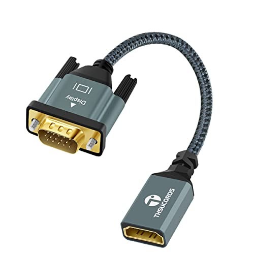 Thsucords HDMI to VGA Adapter Cable 1FT, Nylon Braided HDMI Female to VGA Male Extension Extender Support 720P/1080P PC Computer Desktop Laptop Monitor HDTV Projector - Image 1