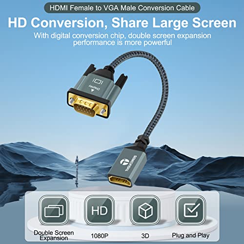 Thsucords HDMI to VGA Adapter Cable 1FT, Nylon Braided HDMI Female to VGA Male Extension Extender Support 720P/1080P PC Computer Desktop Laptop Monitor HDTV Projector - Image 3