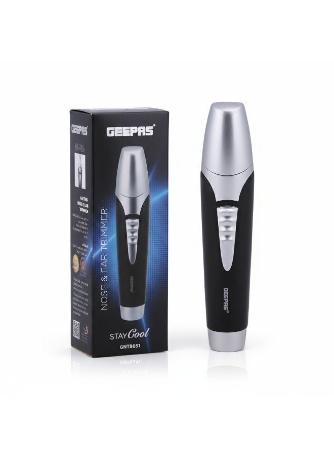 Geepas GNT8651 Nose & Ear Trimmer for Men – Professional 2-in-1 Electric Facial & Eyebrow Hair Clipper, Painless Precision Trimming, Ergonomic Design with Protective Cap - Image 1