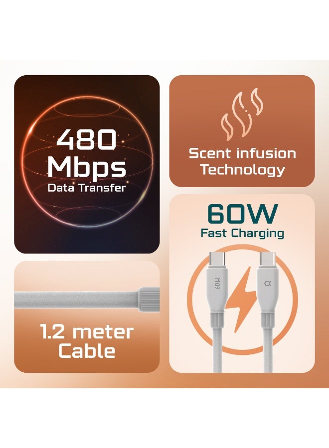 Acceon 60W USB-C to USB-C Fast Charging Cable (1.2M) – Ultra-Soft Tangle-Free Nano Silicone Type-C Data Cord with Scent Infusion Technology & 480Mbps Sync (Model: ACC-CA040) - Image 2