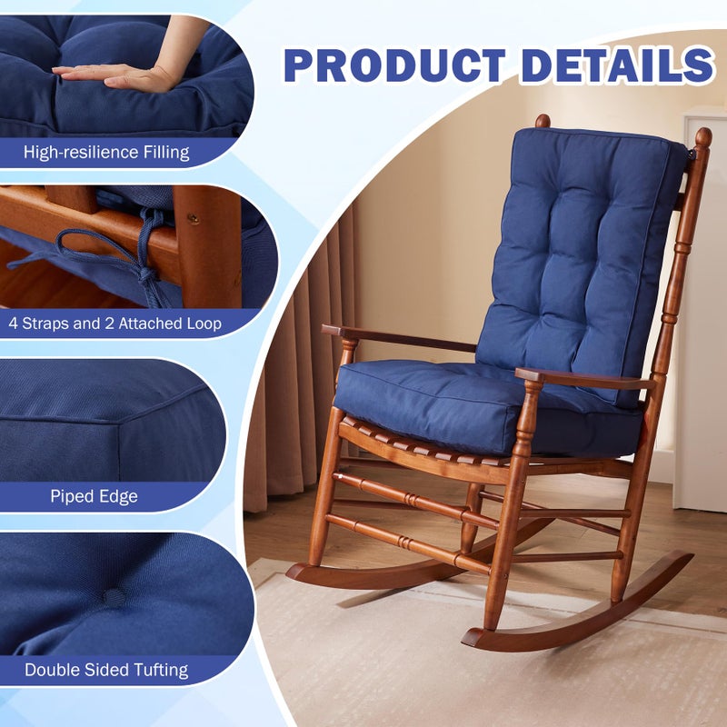 IPYNBAP Rocking Chair Cushion, Waterproof and Fade-Resistant Patio Chair Cushions, Tufted Chair Pads for Rocker Furniture, 17x17 Inch, Indoor/Outdoor Seat Cushions with Ties, Navy Blue - Image 5