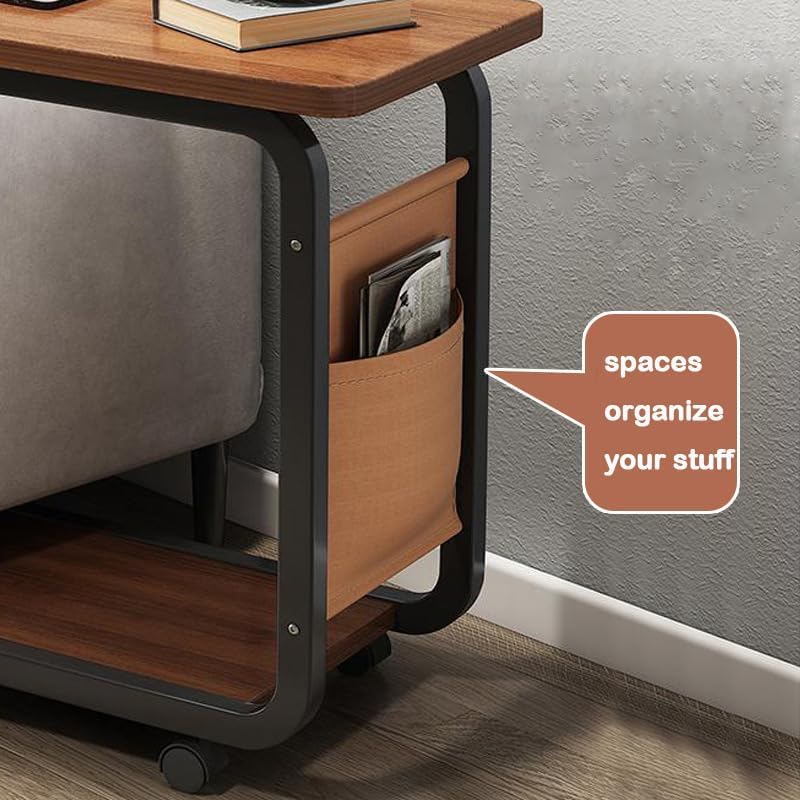 achard C Shaped end Table, Modern Creative Design Coffeee Table with Wheels and Side Pocket,Slide Under Sofa Table for Living Room and Small Spaces - Image 4