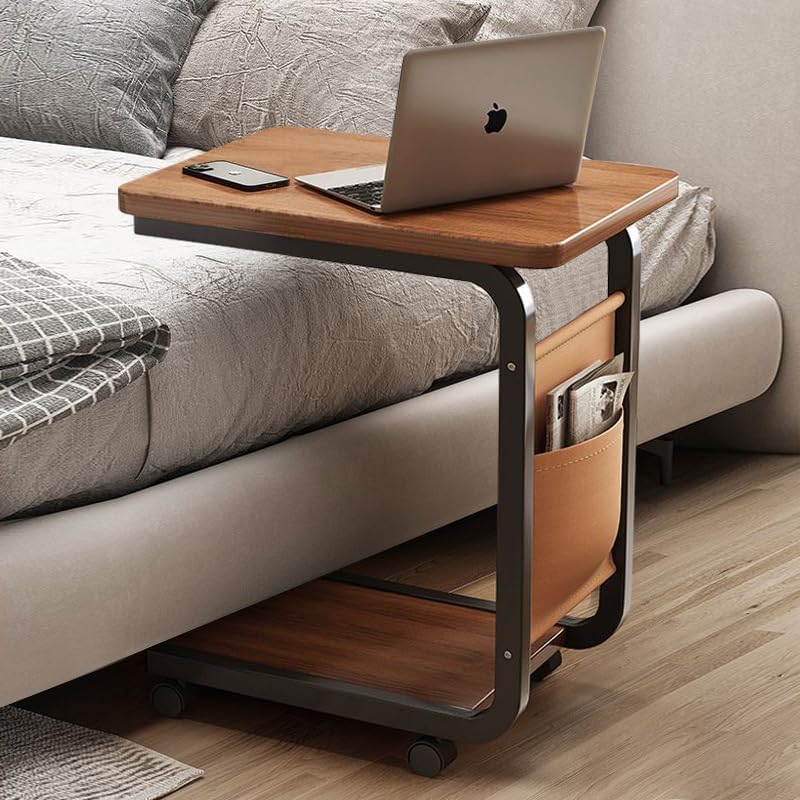achard C Shaped end Table, Modern Creative Design Coffeee Table with Wheels and Side Pocket,Slide Under Sofa Table for Living Room and Small Spaces - Image 2