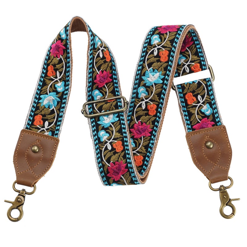 Nefelibata Purse Strap-2"Crazy Horse Leather Wide Shoulder Strap Adjustable Replacement,Retro Jacquard Embroidery Multi-pattern Crossbody Bag Straps for Handbag,Crossbody Bags,Shoulder Bags(Retro Floral) - Image 1