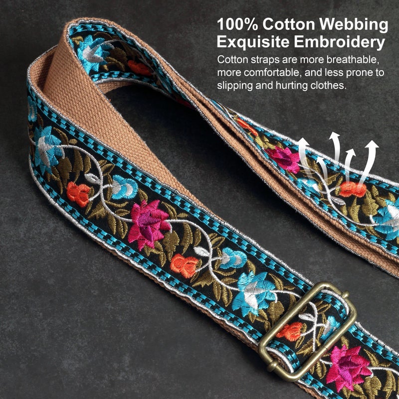 Nefelibata Purse Strap-2"Crazy Horse Leather Wide Shoulder Strap Adjustable Replacement,Retro Jacquard Embroidery Multi-pattern Crossbody Bag Straps for Handbag,Crossbody Bags,Shoulder Bags(Retro Floral) - Image 4