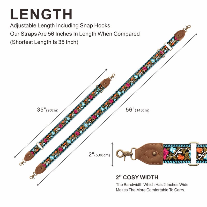 Nefelibata Purse Strap-2"Crazy Horse Leather Wide Shoulder Strap Adjustable Replacement,Retro Jacquard Embroidery Multi-pattern Crossbody Bag Straps for Handbag,Crossbody Bags,Shoulder Bags(Retro Floral) - Image 5