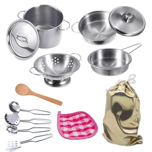 KEJIH Mini Play Pots and Pans Toys for Kids Kitchen Playset Pretend Cookware Utensils Play Set Play Cooking Toys Mini Stainless Steel Cooking Utensils Toys Kitchen Playset Accessories for Boys Girls - Image 1