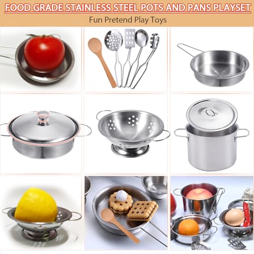 KEJIH Mini Play Pots and Pans Toys for Kids Kitchen Playset Pretend Cookware Utensils Play Set Play Cooking Toys Mini Stainless Steel Cooking Utensils Toys Kitchen Playset Accessories for Boys Girls - Image 5