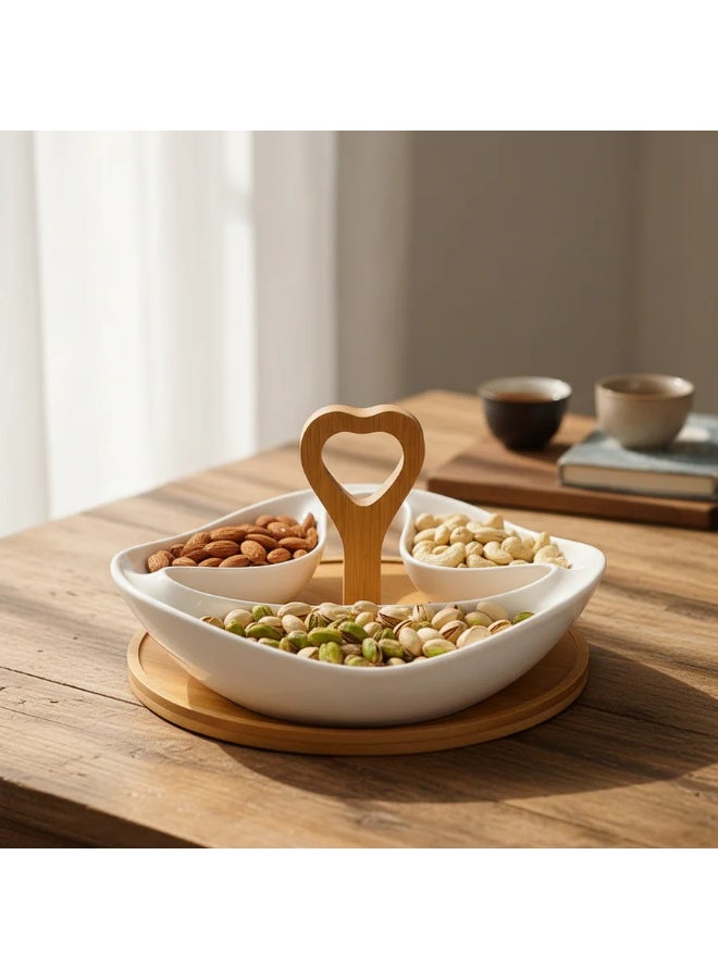 White Porcelain Snack Plate with Wooden Base – Elegant Serving Dish - Image 5