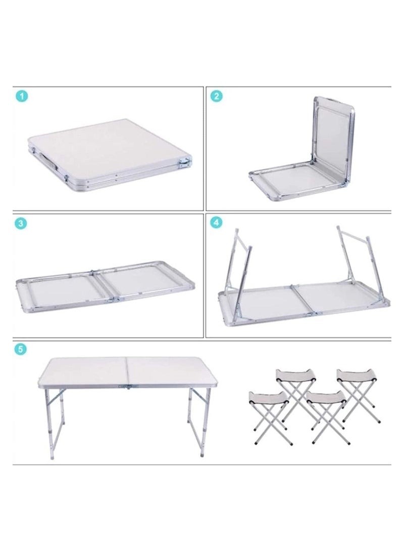 أكسنتشر طاولة تخييم قابلة للطي ، ارتفاع قابل للتعديل مع 4 مقاعد ، طاولة نزهة قابلة للطي للداخل والخارج ، طاولة تخييم محمولة بيضاء قطعة واحدة (120 × 60 سم ارتفاع 70 سم) - Image 3