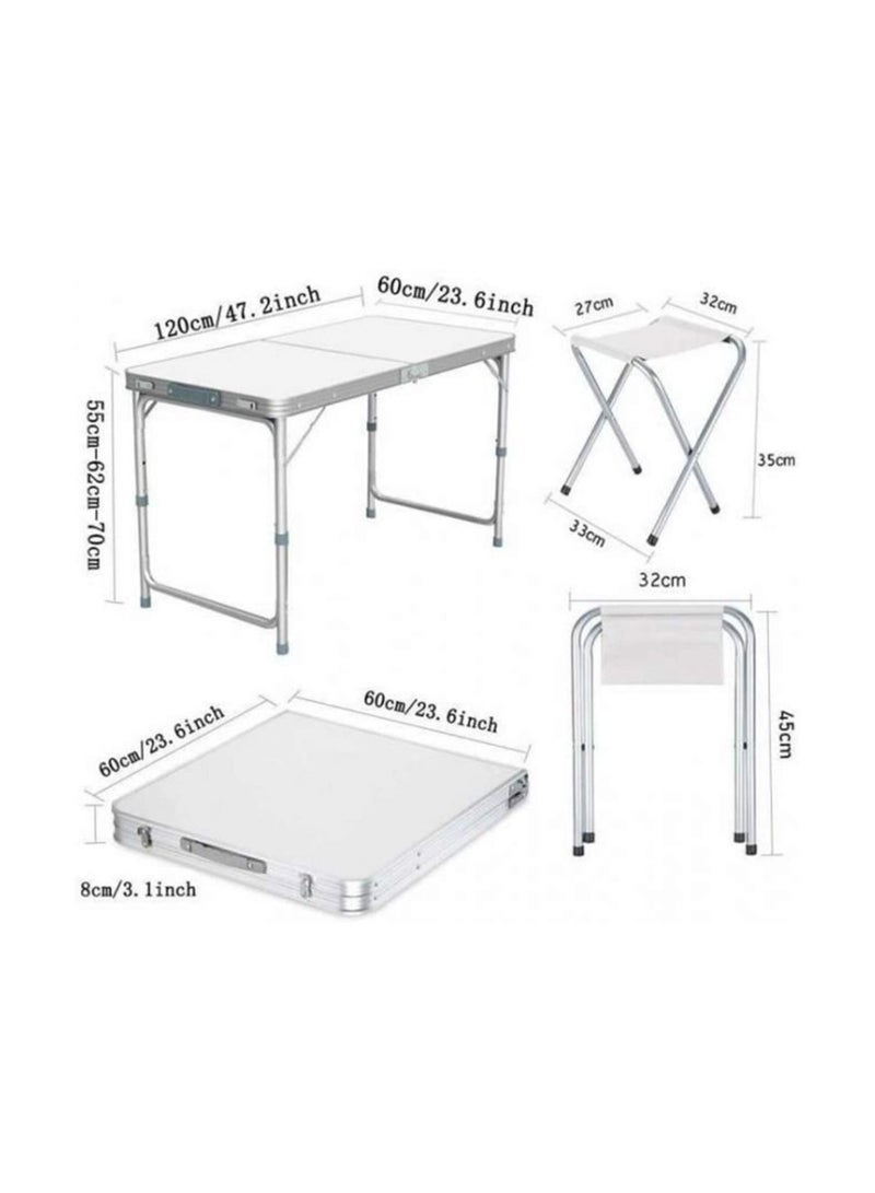 أكسنتشر طاولة تخييم قابلة للطي ، ارتفاع قابل للتعديل مع 4 مقاعد ، طاولة نزهة قابلة للطي للداخل والخارج ، طاولة تخييم محمولة بيضاء قطعة واحدة (120 × 60 سم ارتفاع 70 سم) - Image 4