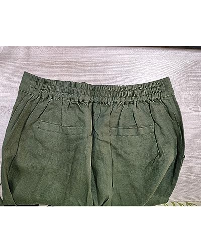IXIMO Women's Tapered Pants 100% Linen Drawstring Back Elastic Waist Pants Trousers with Pockets (Army Green, M) - Image 3