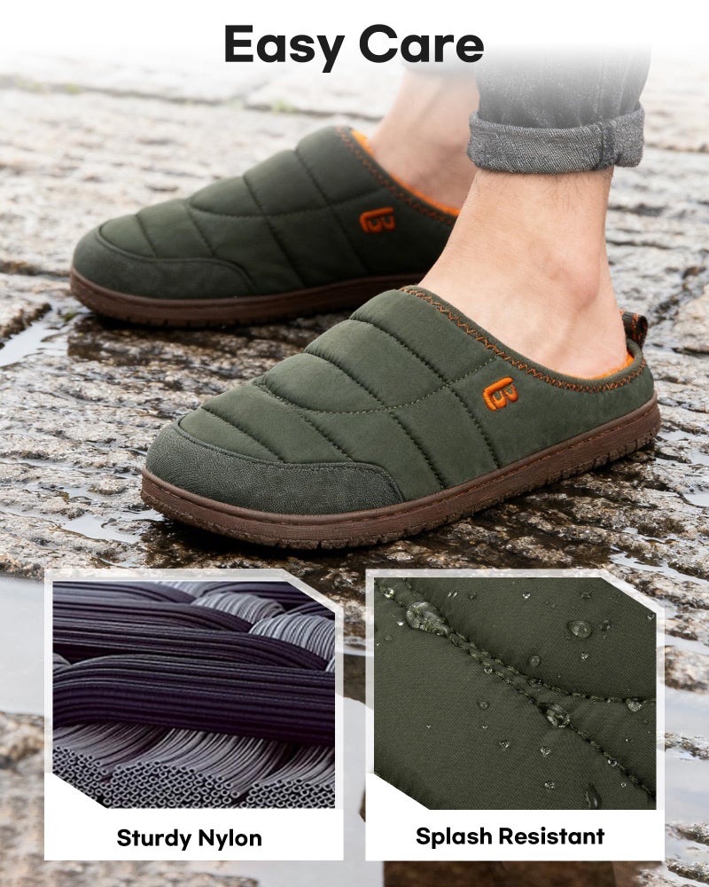 LongBay Mens Slip on Slippers Two-Tone Indoor Outdoor House Shoes Memory Foam Camping Garden Down Clogs Green,10 - Image 4