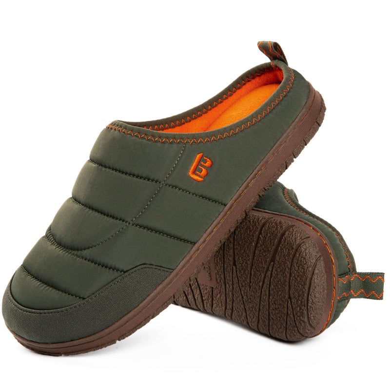LongBay Mens Slip on Slippers Two-Tone Indoor Outdoor House Shoes Memory Foam Camping Garden Down Clogs Green,10 - Image 1