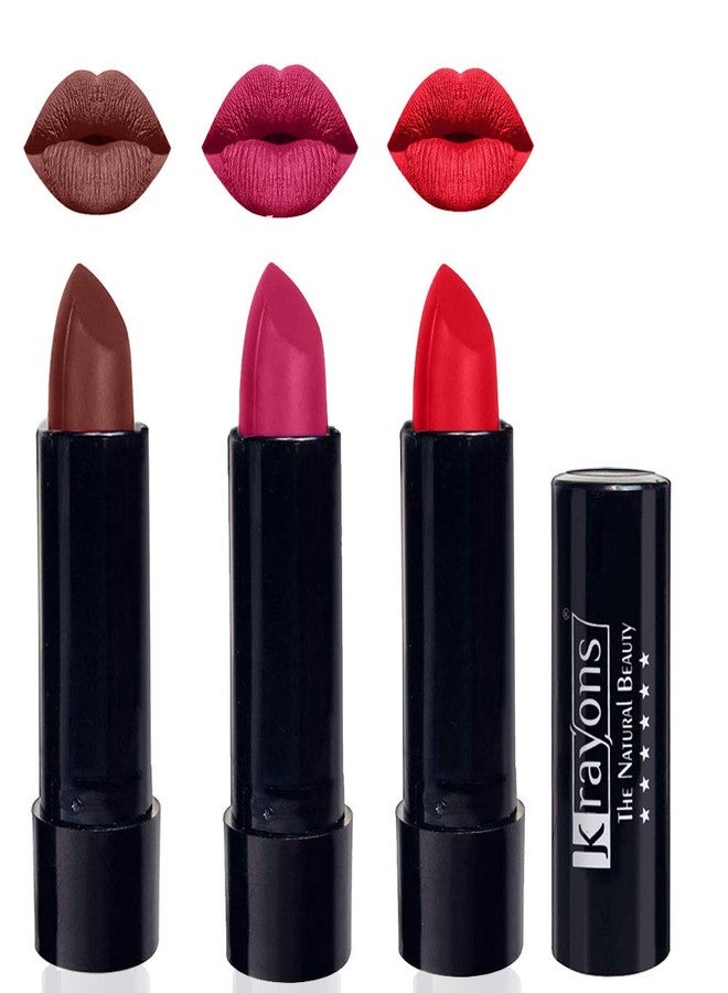 Krayons Cute Pop Matte Lipstick, Maskproof, Smudgeproof, Brick Tone, Angel Pink, Orange Crush, 3.5gm Each (Pack of 3) - Image 1