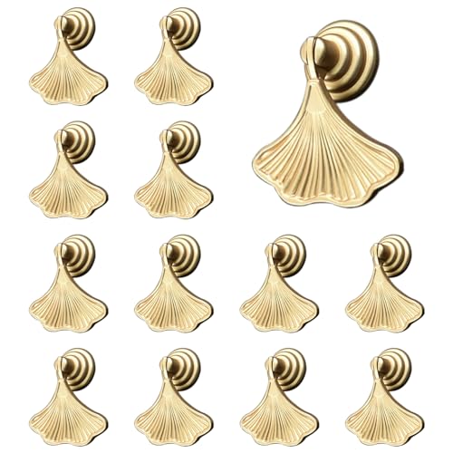 MOROBOR Ginkgo Leaf Shape Knob Handles 12 PCS Golden Drop Pendant Pull HandleHardware Drawer Single Hole Handle for Wardrobe Cupboard Closets Cupboard - Image 1