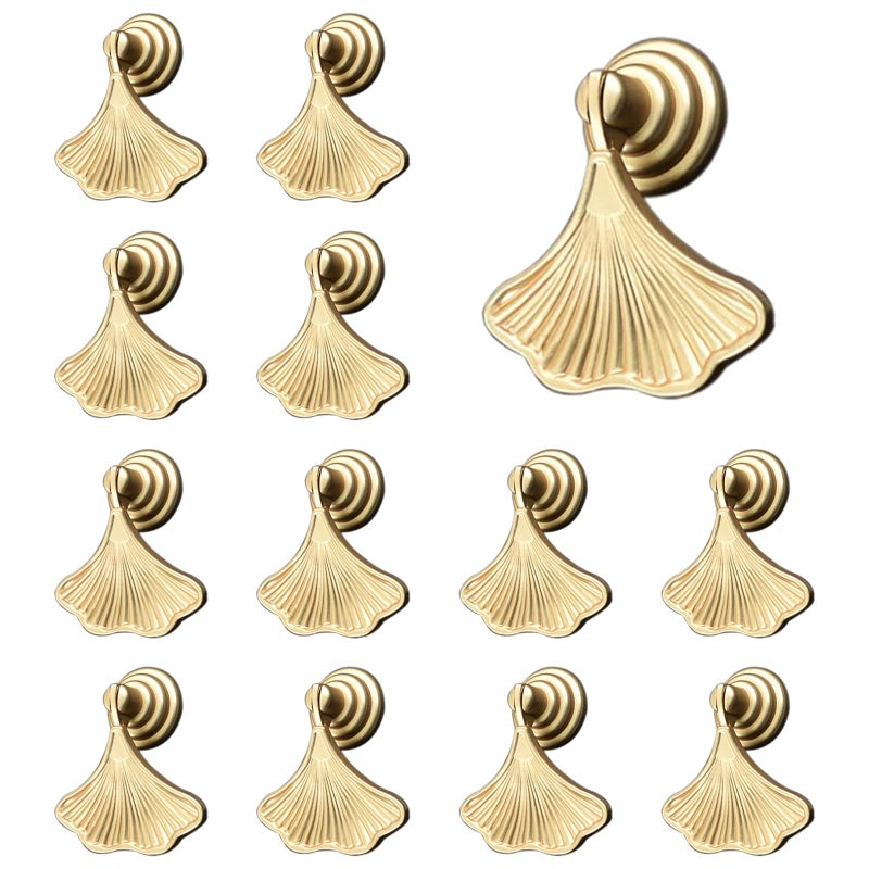 MOROBOR Ginkgo Leaf Shape Knob Handles 12 PCS Golden Drop Pendant Pull HandleHardware Drawer Single Hole Handle for Wardrobe Cupboard Closets Cupboard - Image 2
