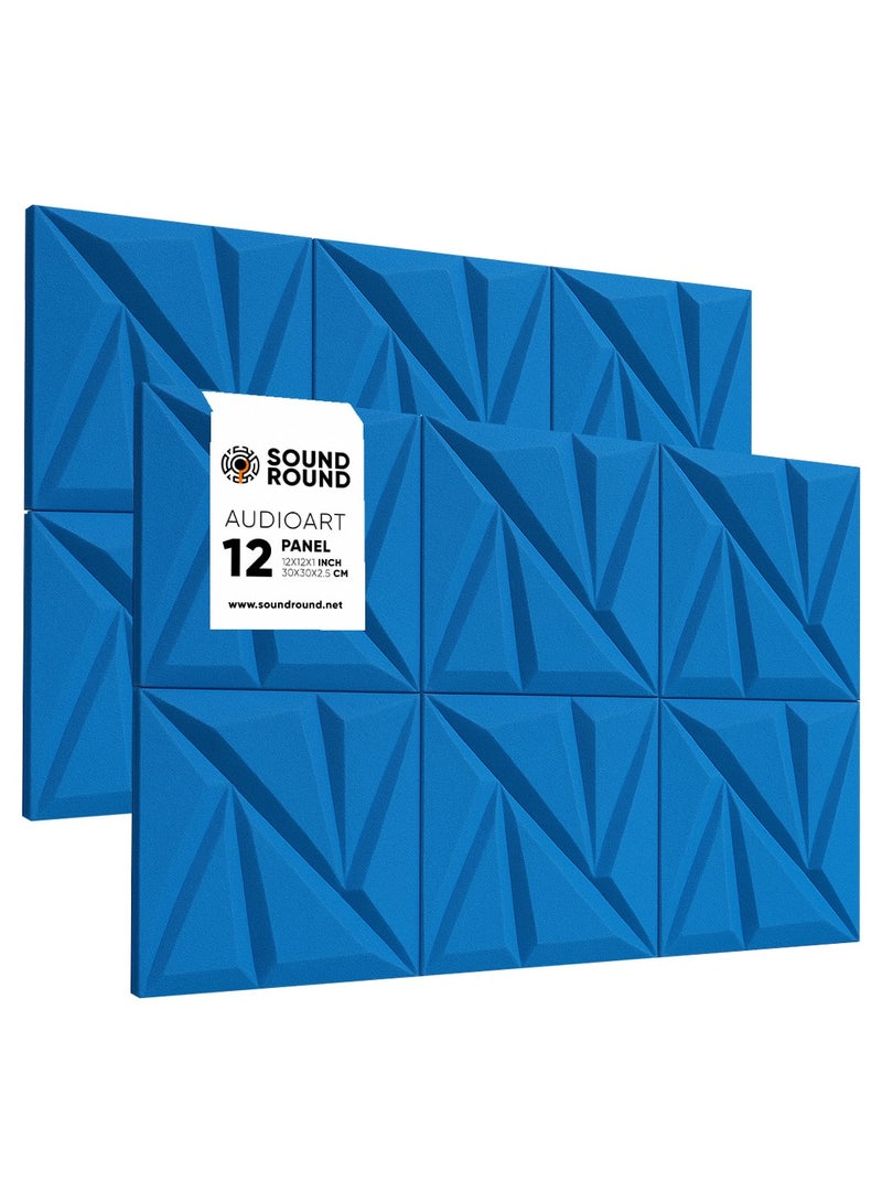 SoundRound Acoustic Foam Panels 12x12x1 Inch – Studio Soundproofing Audioart – Echo Control & Home Theater Treatment – High Density Panels - 12 panel - Blue - Image 1