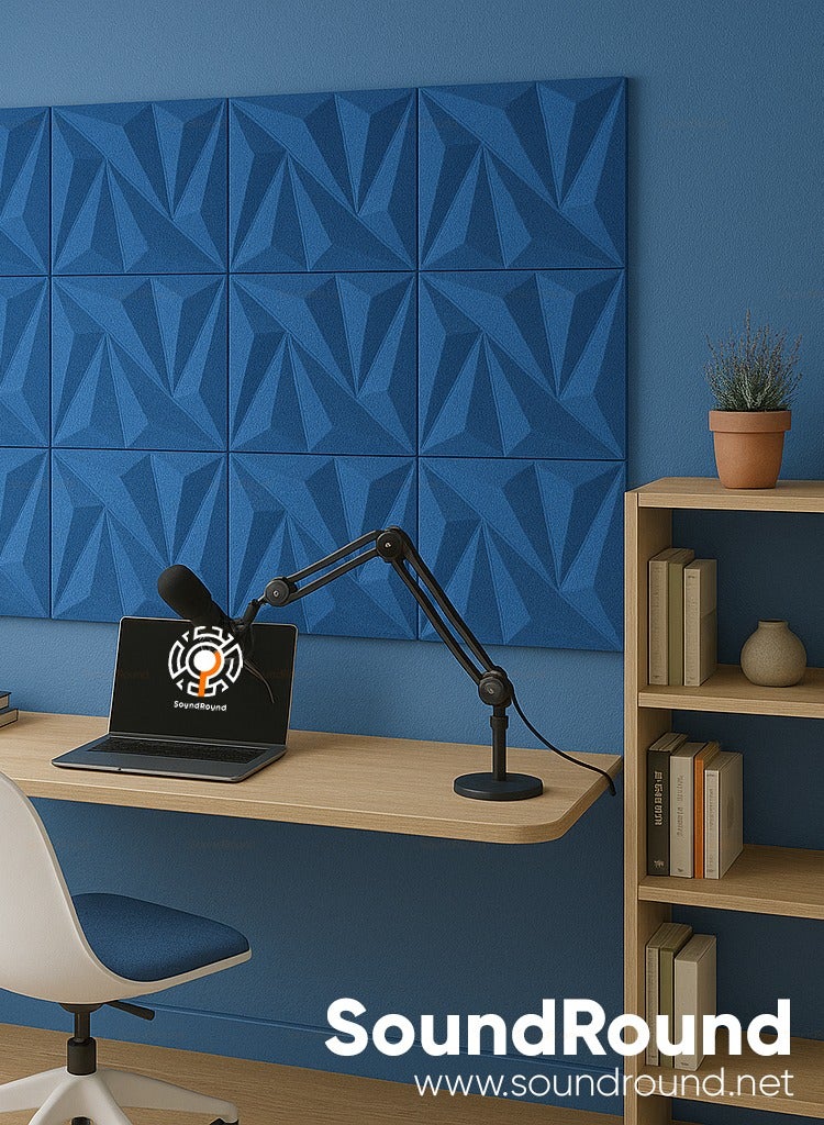 SoundRound Acoustic Foam Panels 12x12x1 Inch – Studio Soundproofing Audioart – Echo Control & Home Theater Treatment – High Density Panels - 12 panel - Blue - Image 3