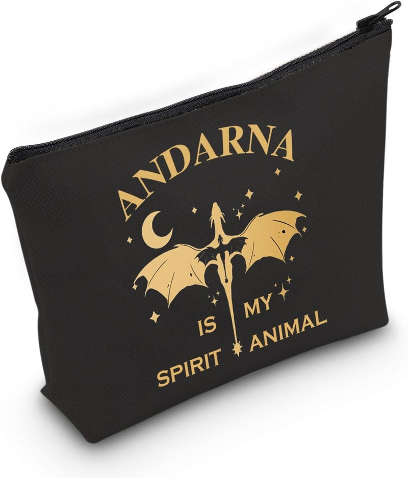 Gzrlyf Four Wing Inspired Makeup Bag Dragon Rider Fantasy Reader Gift Andarna Dragon Bookish Gift Cosmetic Bag (ANDARNA IS MY SPIRIT ANIMAL)