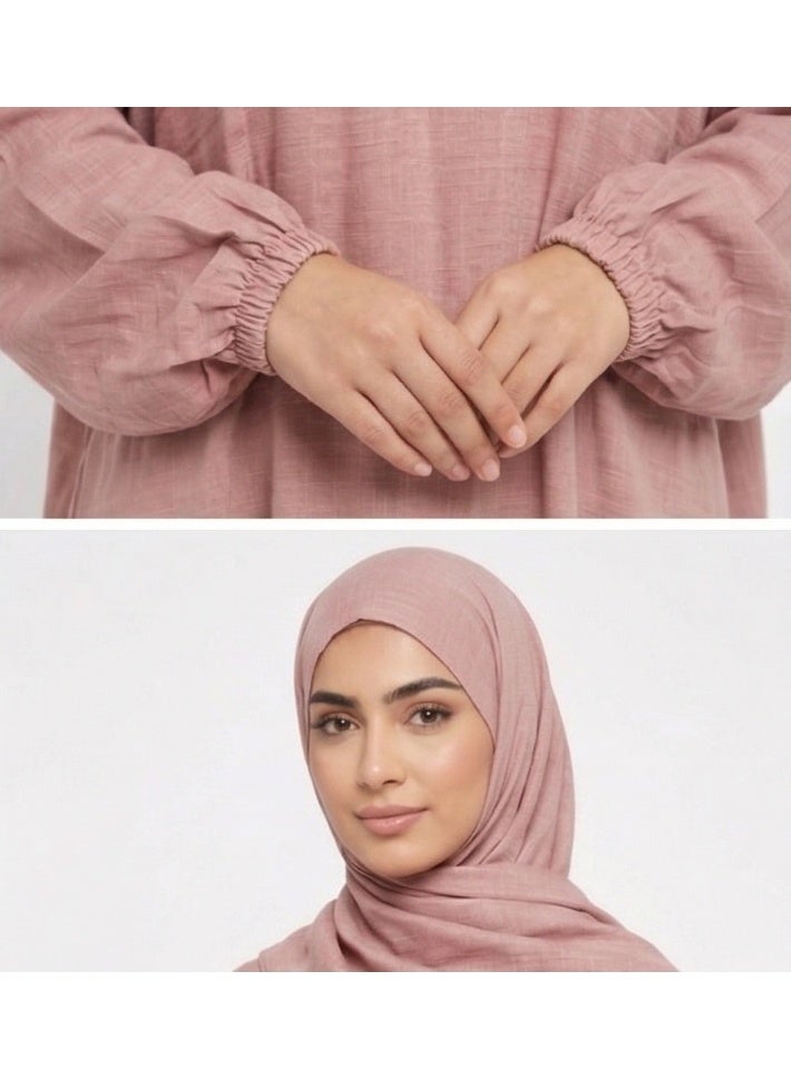 مزايا شرشف صلاة نسائي من الكتان البارد واسع محتشم بسحاب أمامي وردي غامق - Image 2