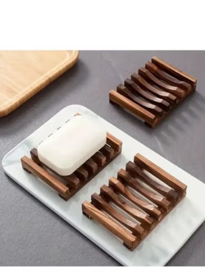 Wooden Slotted Soap Dish Set (Rustic Bathroom Organizer for Quick Drainage)