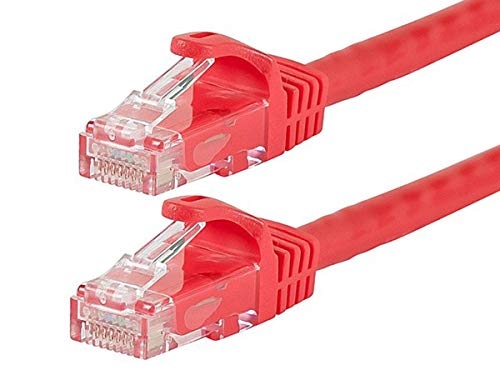 Monoprice Cat6 Ethernet Patch Cable RJ45 Stranded 550Mhz UTP Pure Bare Copper Wire 24AWG 3 Feet Red Flexboot Series - Image 1