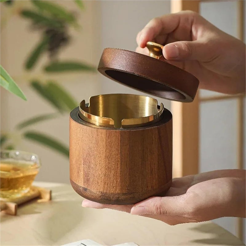 Solid wood ashtray with cover large home Chinese anti-fly ash living room light luxury creative ashtray retro car windproof(Silver,1pcs) - Image 4