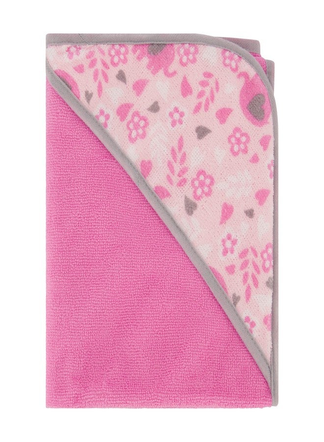 Cudlie Buttons & Stitches Baby Girl 3 Pack Rolled/Carded Hooded Towels in Blooming Elephant Print - Image 3