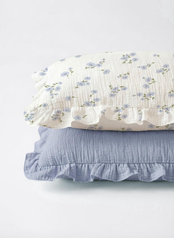 Wimist Muslin Ruffled Toddler Pillowcases 13"x18" 2 Pack, Soft, Breathable Muslin Cotton Travel Pillow Covers with Envelope Closure for Baby Boys, Girls & Kids (Blue Meadow-Ruffled, 13 x 18 Inch) - Image 2