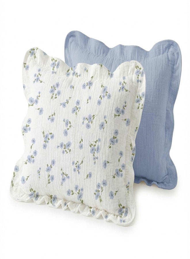 Wimist Muslin Ruffled Toddler Pillowcases 13"x18" 2 Pack, Soft, Breathable Muslin Cotton Travel Pillow Covers with Envelope Closure for Baby Boys, Girls & Kids (Blue Meadow-Ruffled, 13 x 18 Inch) - Image 1