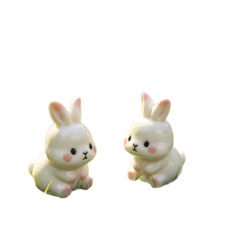 [2PCS]Resin Rabbit Figurine Miniature Scene Decor - Image 5