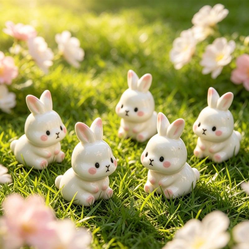 [2PCS]Resin Rabbit Figurine Miniature Scene Decor - Image 2